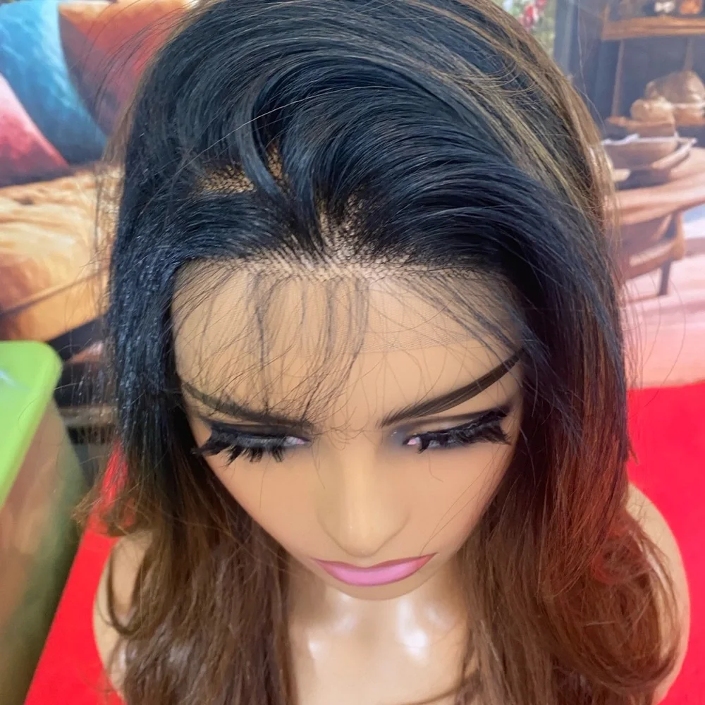 Black brunette, free part full lace front wig